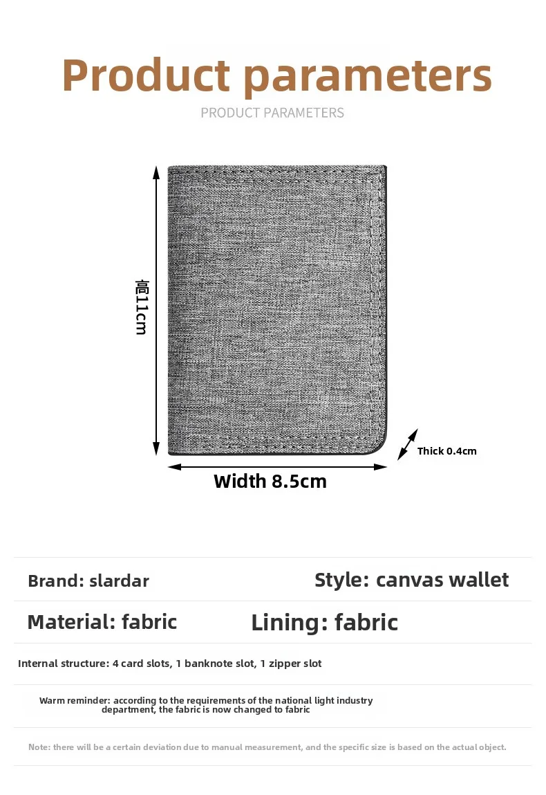 Minimalistische Herren-Geldbörse aus Canvas mit vertikaler Ausrichtung und mehreren Kartenfächern, personalisierte Studentengeldbörse, ultradünne, faltbare kleine Geldbörse. – Detail 8