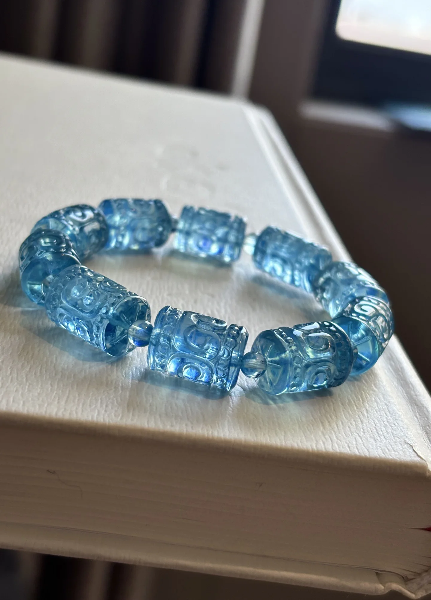 Natural Blue Aquamarine Clear Round Beads Bracelet Women Men Brazil 10.8x15mm Stretch Blue Aquamarine Jewelry AAAAA