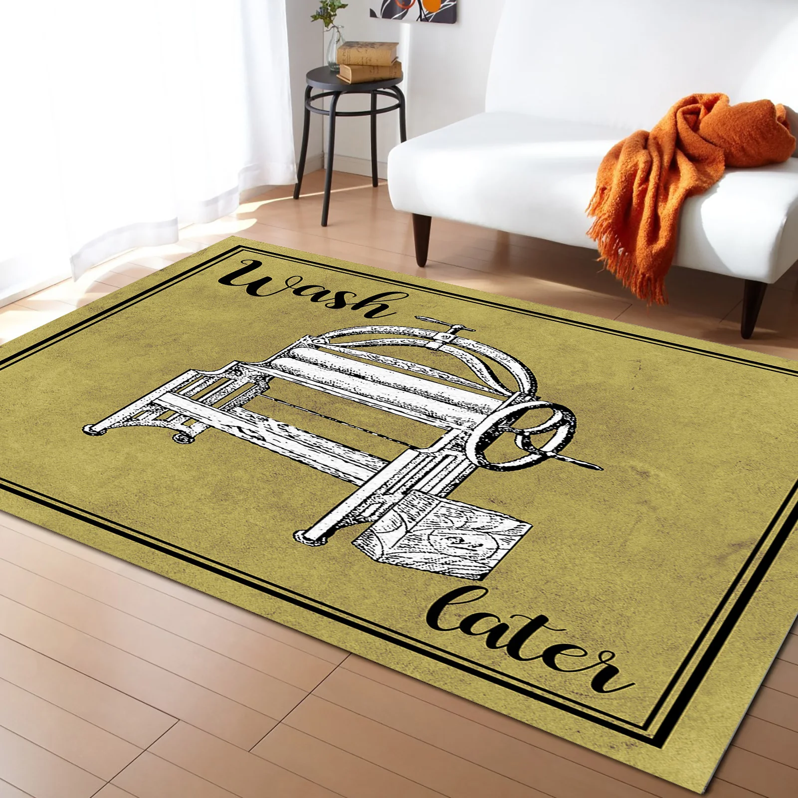 

Vintage Laundry Line Illustration Brown Carpet Area Rug Children's Room Living Room Bedroom Home Play Decoration Large Floor Mat