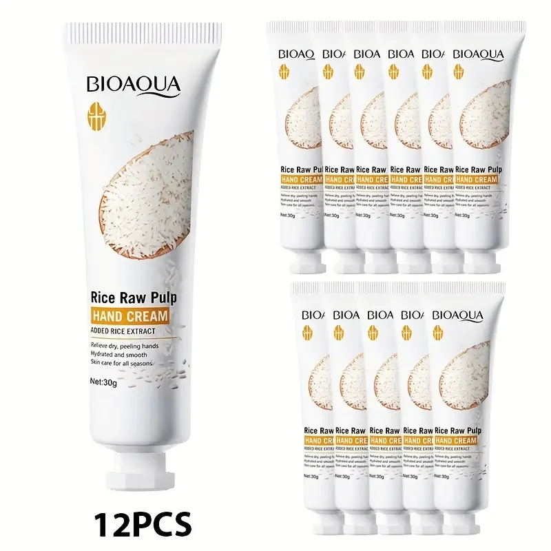 12 Tuben Reispüree-Handcreme, spendet Feuchtigkeit für trockene und raue Hände, Handpflege, mit Freunden zu teilen