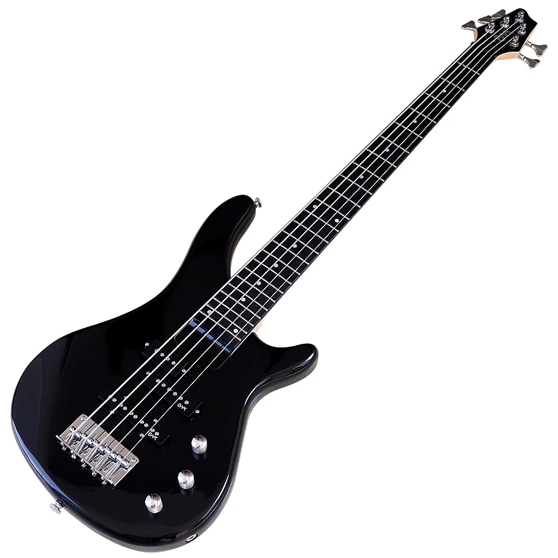 5 String Electric Bass Guitar 43 Inch Black Solid Okoume Wood Body High Gloss Finish Bass Guitar Active Guitar