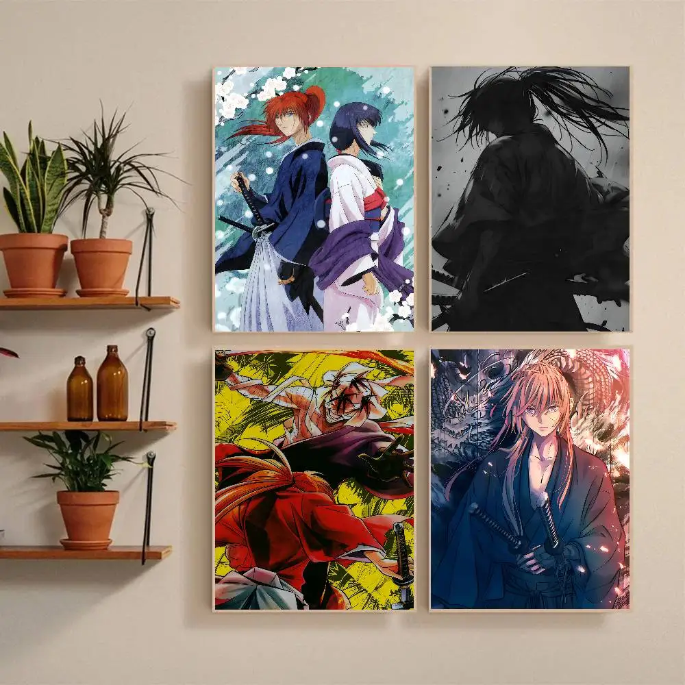 Classic Anime Manga Cool R-Rurouni K-Kenshin Poster Self-adhesive Art Waterproof Paper Sticker Coffee House Bar Room Wall Decor
