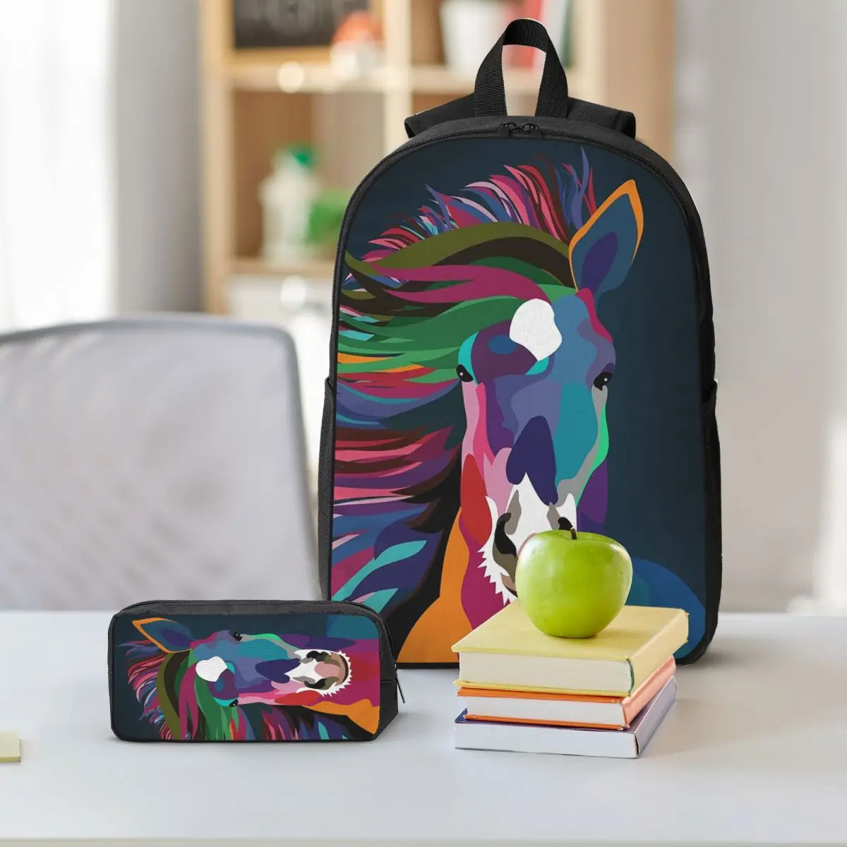 

Horse Running Backpack Student Boys Girls BookBag School Bag Laptop Shoulder Bags 3ps Insulated Lunch Bag Pencil Case