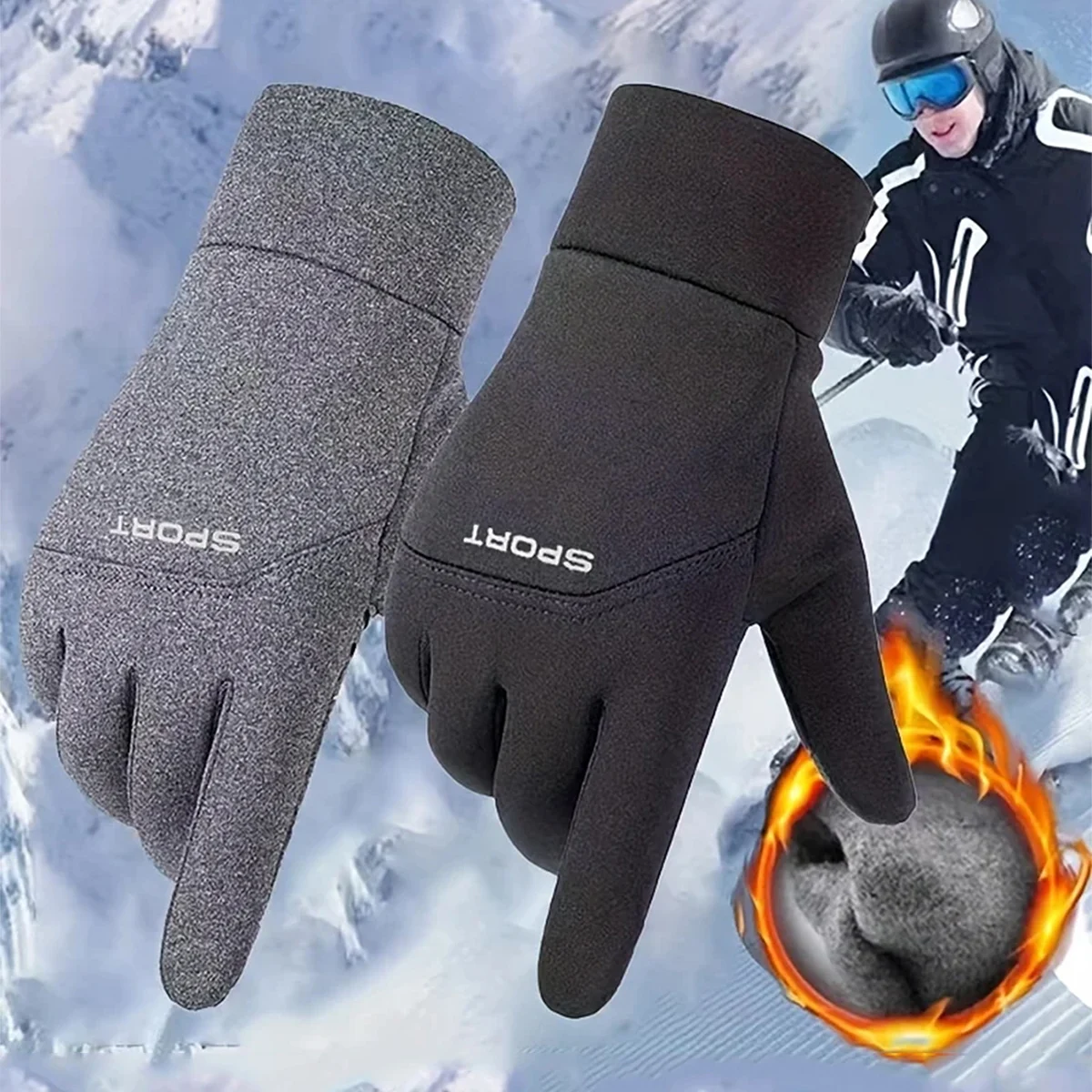 Windproof and Waterproof Outdoor Gloves Touch Screen Thumb and Index Finger Fingertips Warm Gloves for Running Cycling