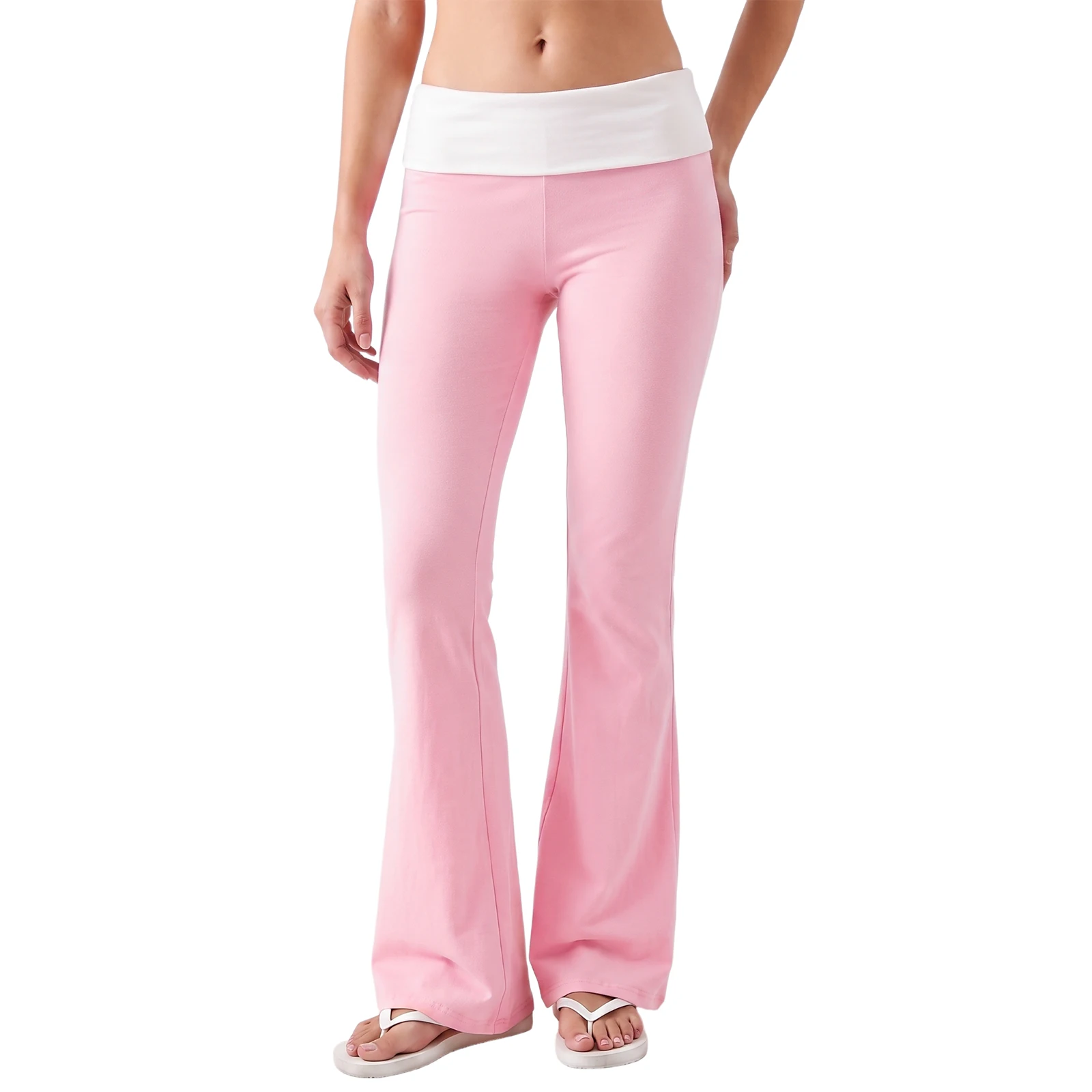 Women's Fold Over Flare Pants Fashion Contrast Color Bell Bottoms