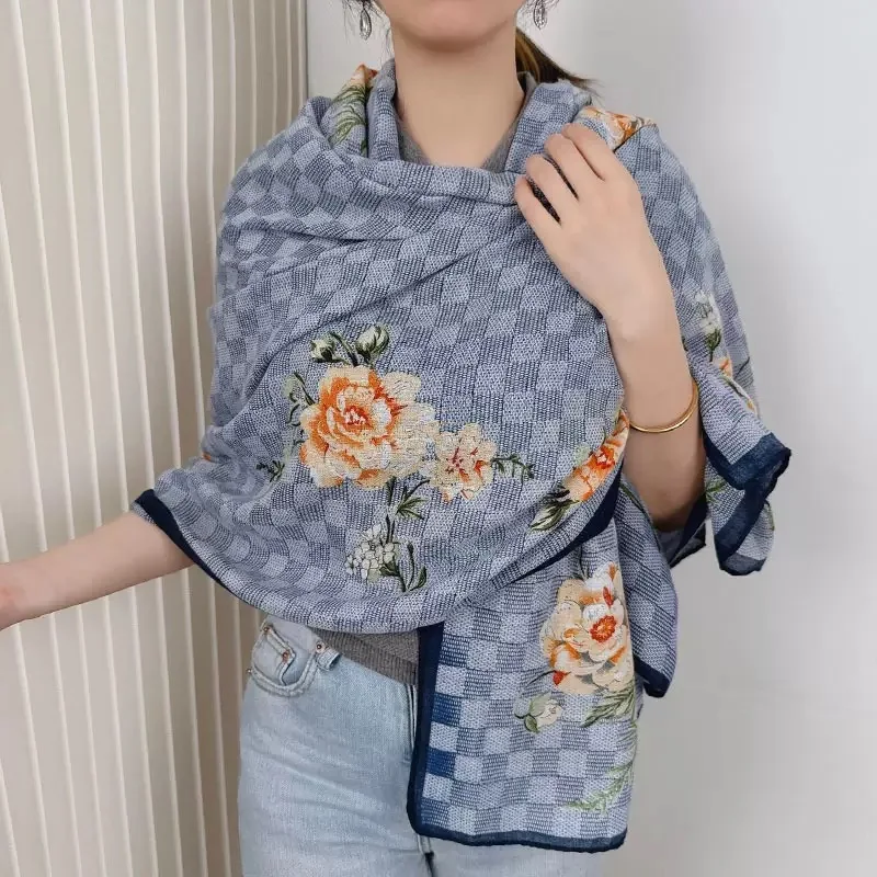 

Осенне-зимняя модная шаль из хлопка и льна с цветком розы, большой квадратный шарф для путешествий с защитой от солнца