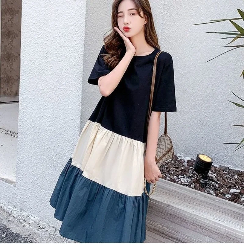 Nouvelle robe d'été Version coréenne T-Shirt robe femme décontracté grande taille mi-longue sur le genou jupe pour les femmes enceintes