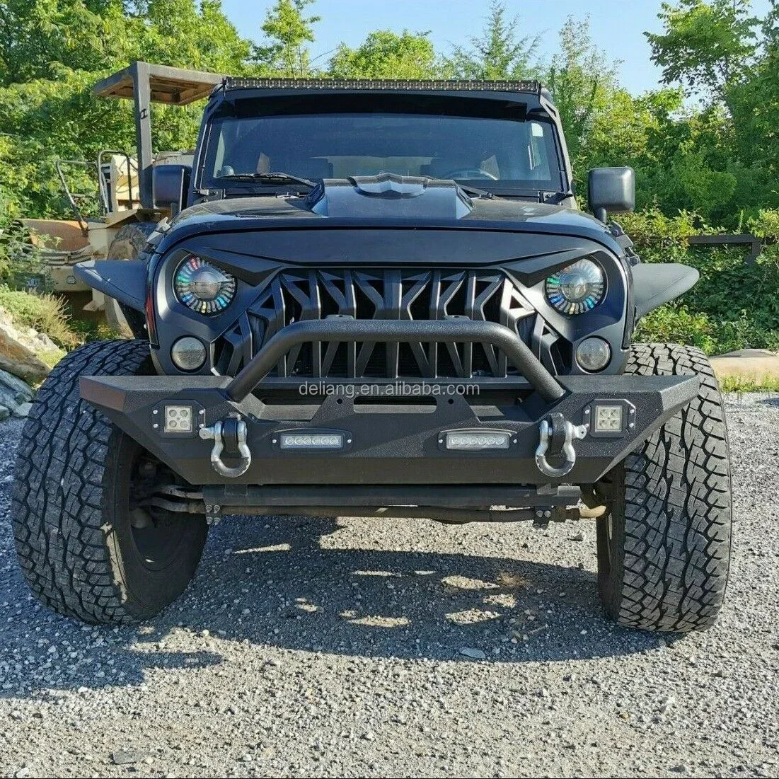 Modified Front Shark Grille for 2007-2018 Jeep Wrangler JK/JKU Rubicon Sahara Sport, ABS (Matte Black)