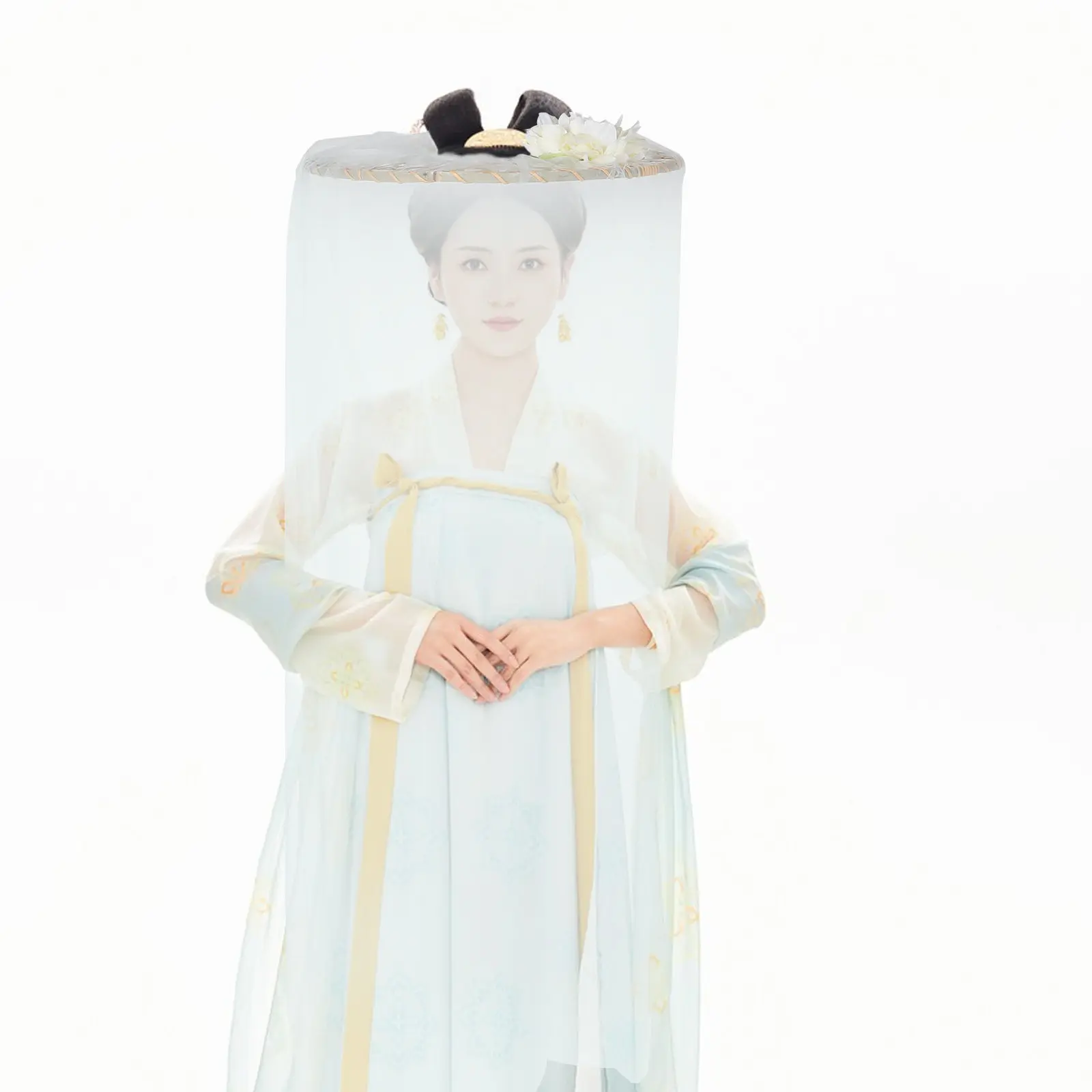 

Бамбуковая шляпа в китайском стиле: коническая соломенная шляпа с длинной вуалью для защиты от солнца, аксессуар для костюма Ханьфу, для фотосессий и фестивалей