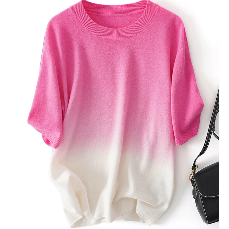 

Pull Femme 2023 Summer Knitted Top Korean Fashion Womens Clothing O Neck Loose Sweater Women Short Sleeve Casual Pullover Female