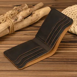 Genuine Leather Men Women Short Wallet Vintage crazy horse leather Short bifold Purse Simple credit Card Holder Case Wallets