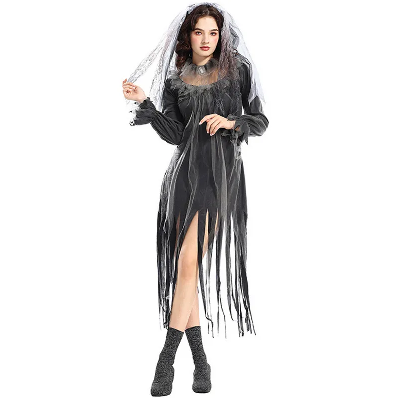 Black Woman Halloween Corpse Bride Costumes Female Zombie Walking Dead Cosplay Carnival Purim Parade Role Play Show Party Dress