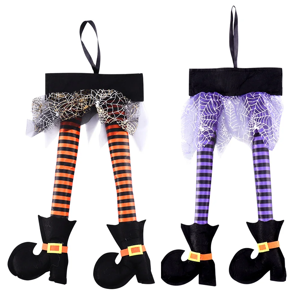 

2 Pcs Witch Legs Coat Hangers Halloween Decor Party Ornament Cloth Props Child Hanging Festival Ornaments