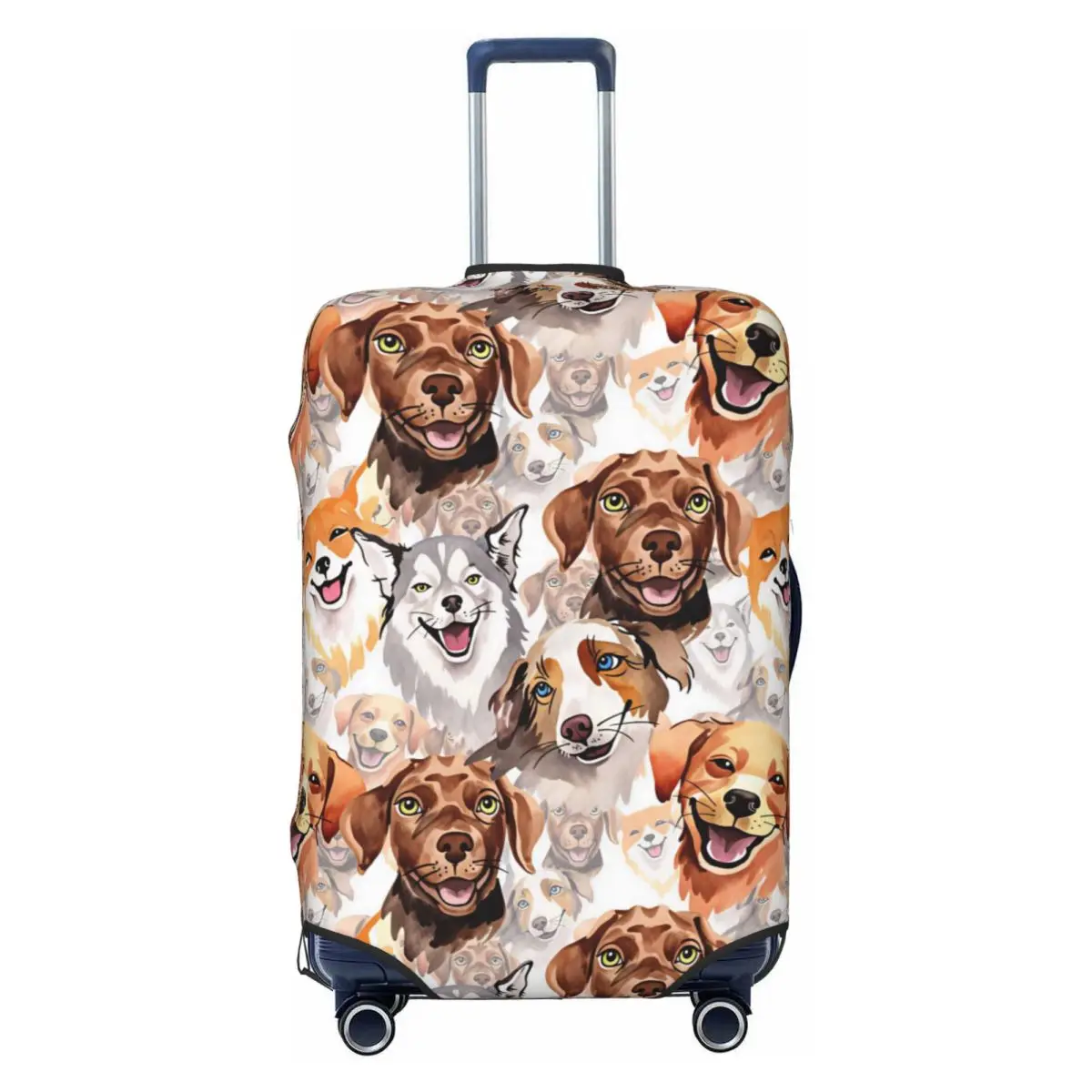 Watercolor Cartoon Happy Multi Breed Dogs Suitcase Cover Business Holiday Strectch Luggage Supplies Protection