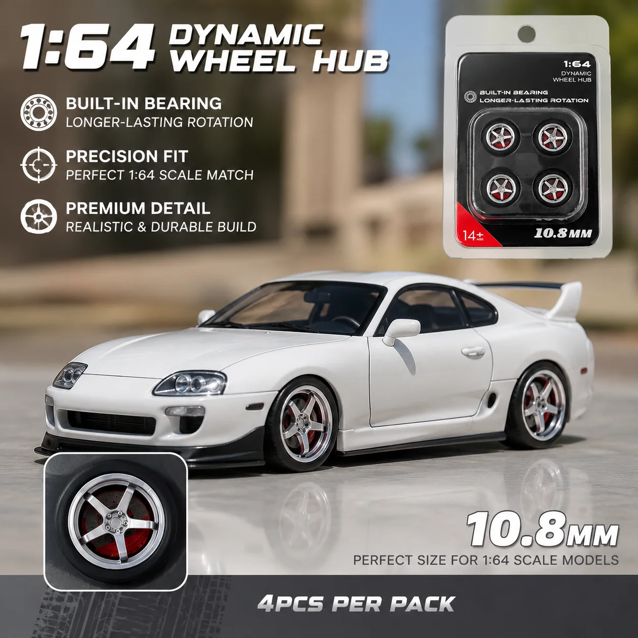 

X-Scale 1/64 Dynamic Bearing Rubber Tires, Detachable Wheels with Brake Discs, Realistic Parts for Model Car Modification