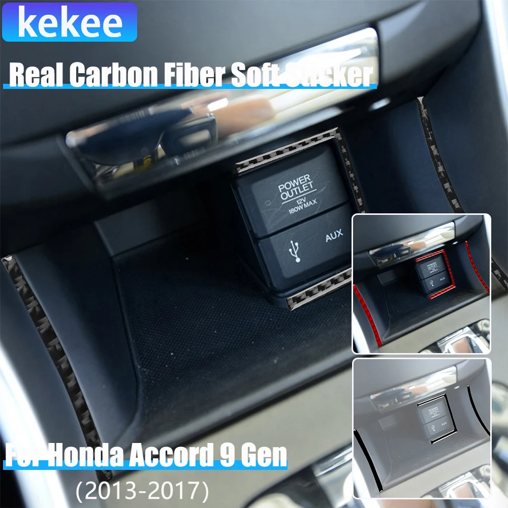 

Real Carbon Fiber Car Accessories Cigarette Lighter Strip Cover Soft Sticker For Honda Accord 9th Gen 2014 2015 2016 2017