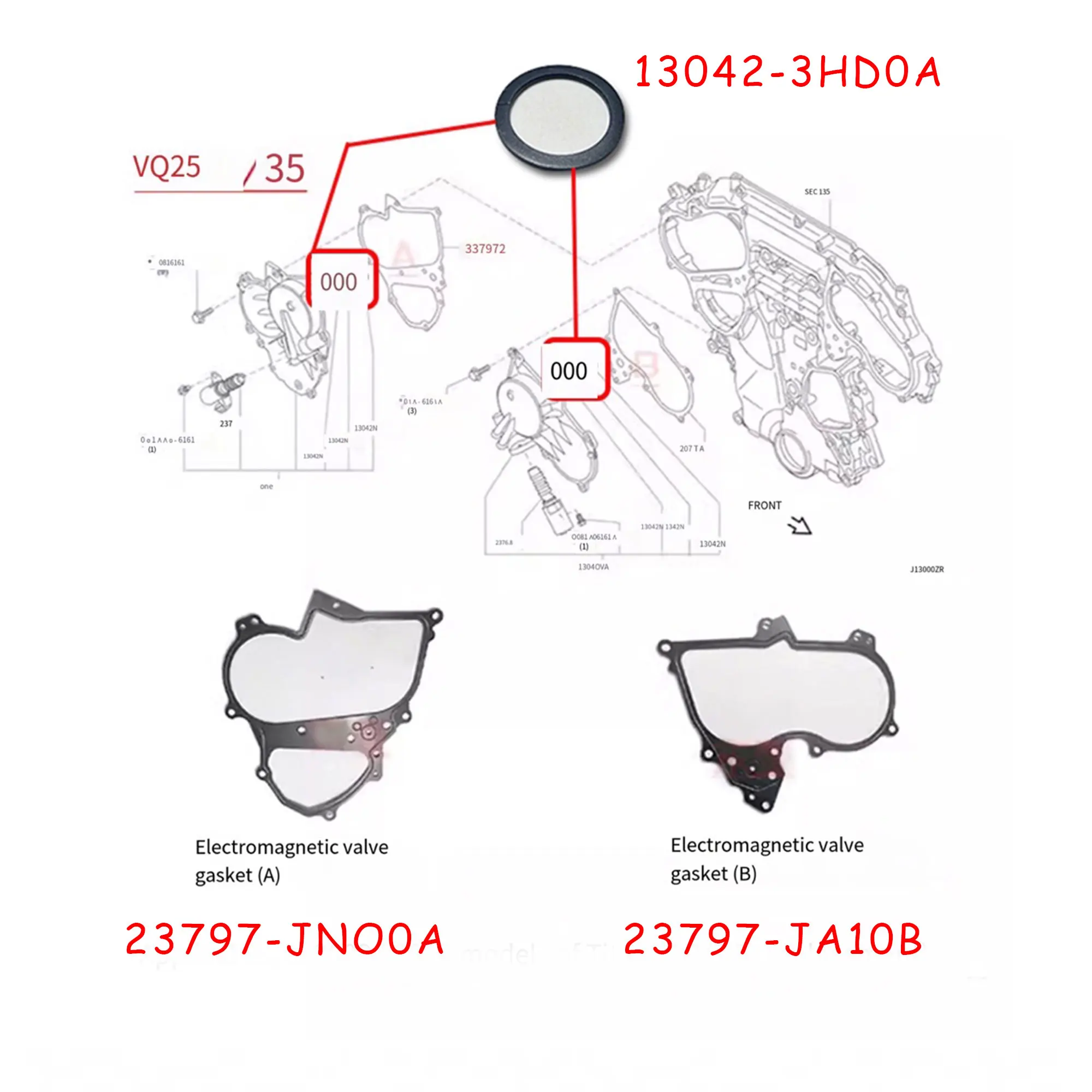 13042-3HDOA, 23797-JN00A, 23797-JA10B подходят для Nissan Teana Loulan VQ25 VQ35, прокладка электромагнитного клапана ГРМ, уплотнительная прокладка