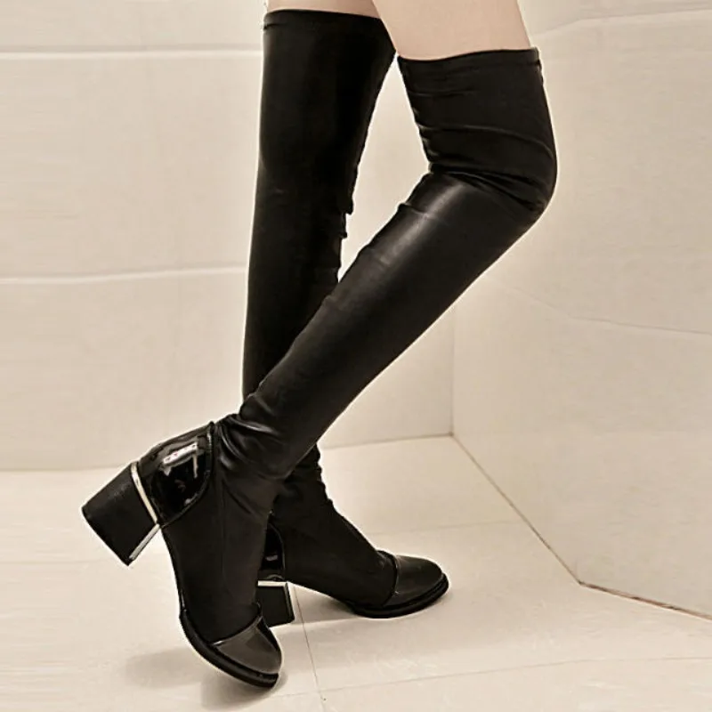 Fashionable Over-the-Knee Boots Women's Thick Heel Long Cycling Modern Boots Winter New LadiesThick Sole High Heel Boots