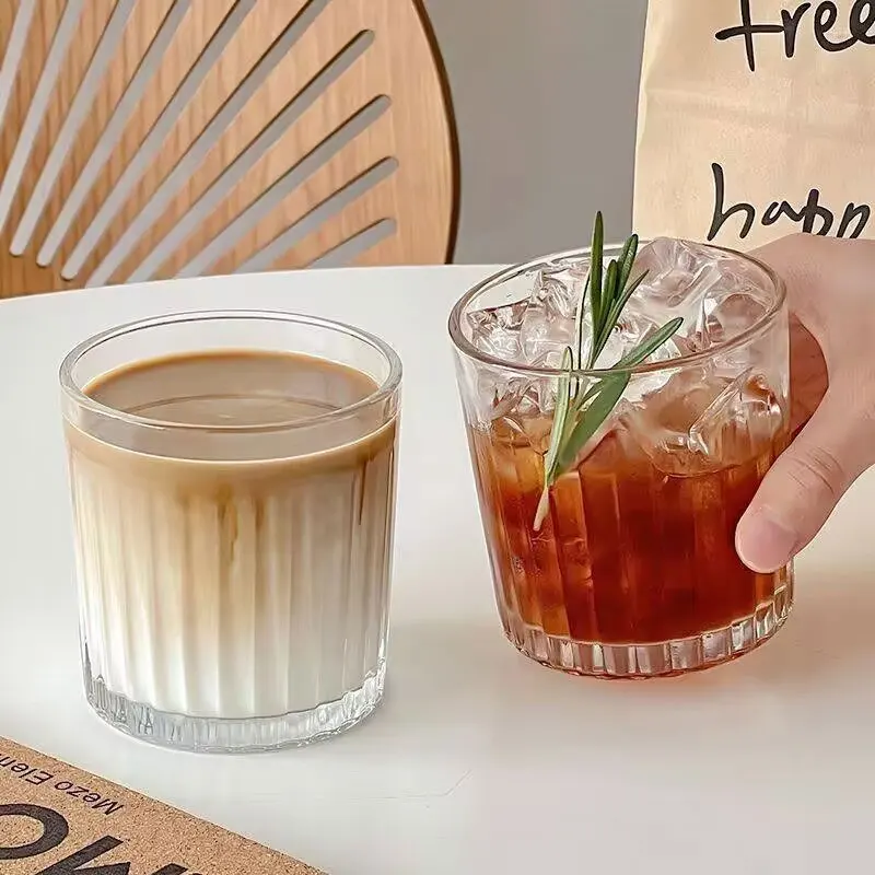 Creative Cocktail Glass Iced American Coffee Cup 290ml/335ml Nordic Striped Glass Cup Latte Mocha Mugs Cafe Exquisite Glassware