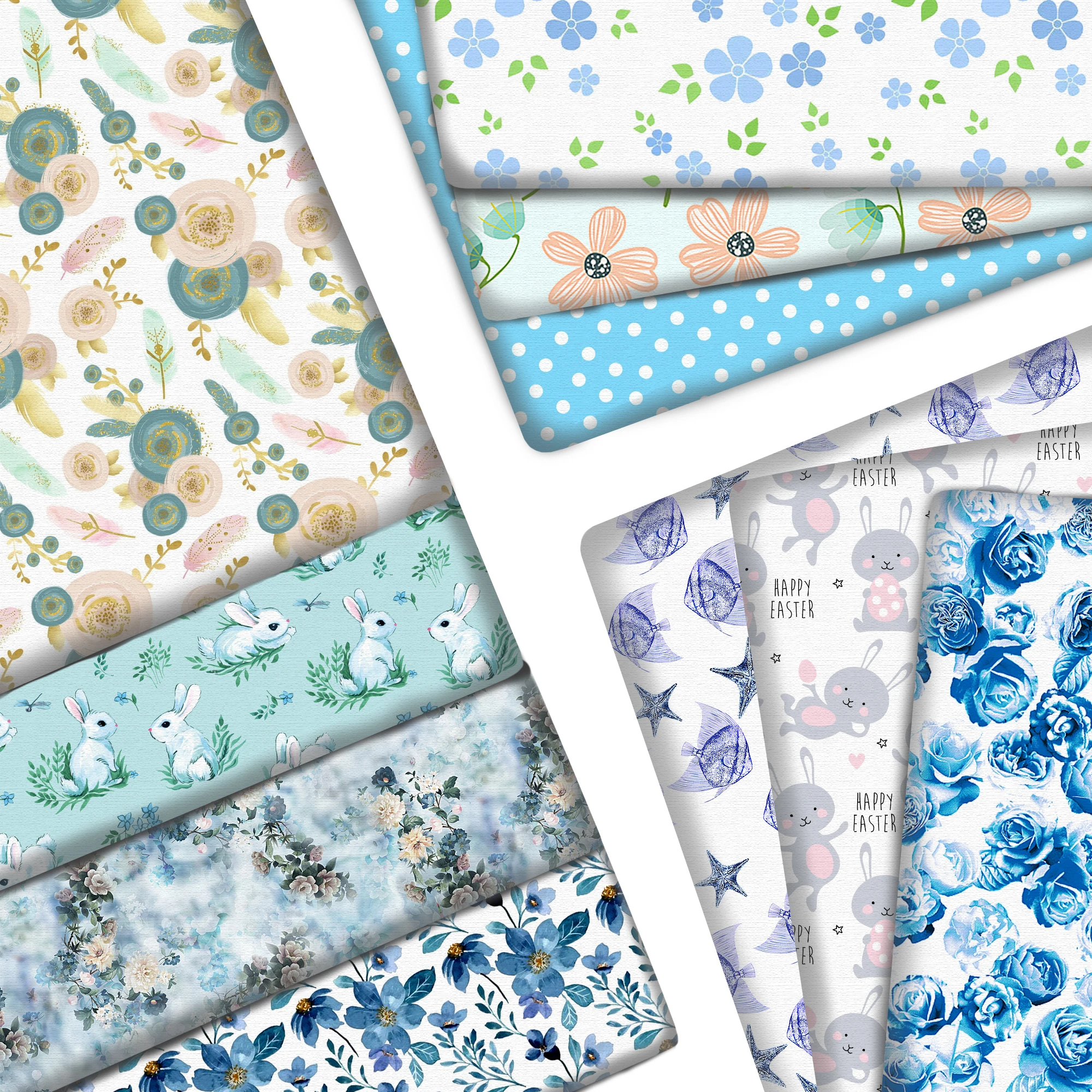 50*145cm Patchwork Blue Flower Polyester Cotton/Pure Cotton Satin Fabric Tissue Sewing Quilting Fabrics Needlework Material DIY