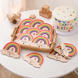 Baby Wooden Rainbow Milestone Cards Newborn Birthday Party Decoration monthly Cards Newborn Birth Photography Props Gift