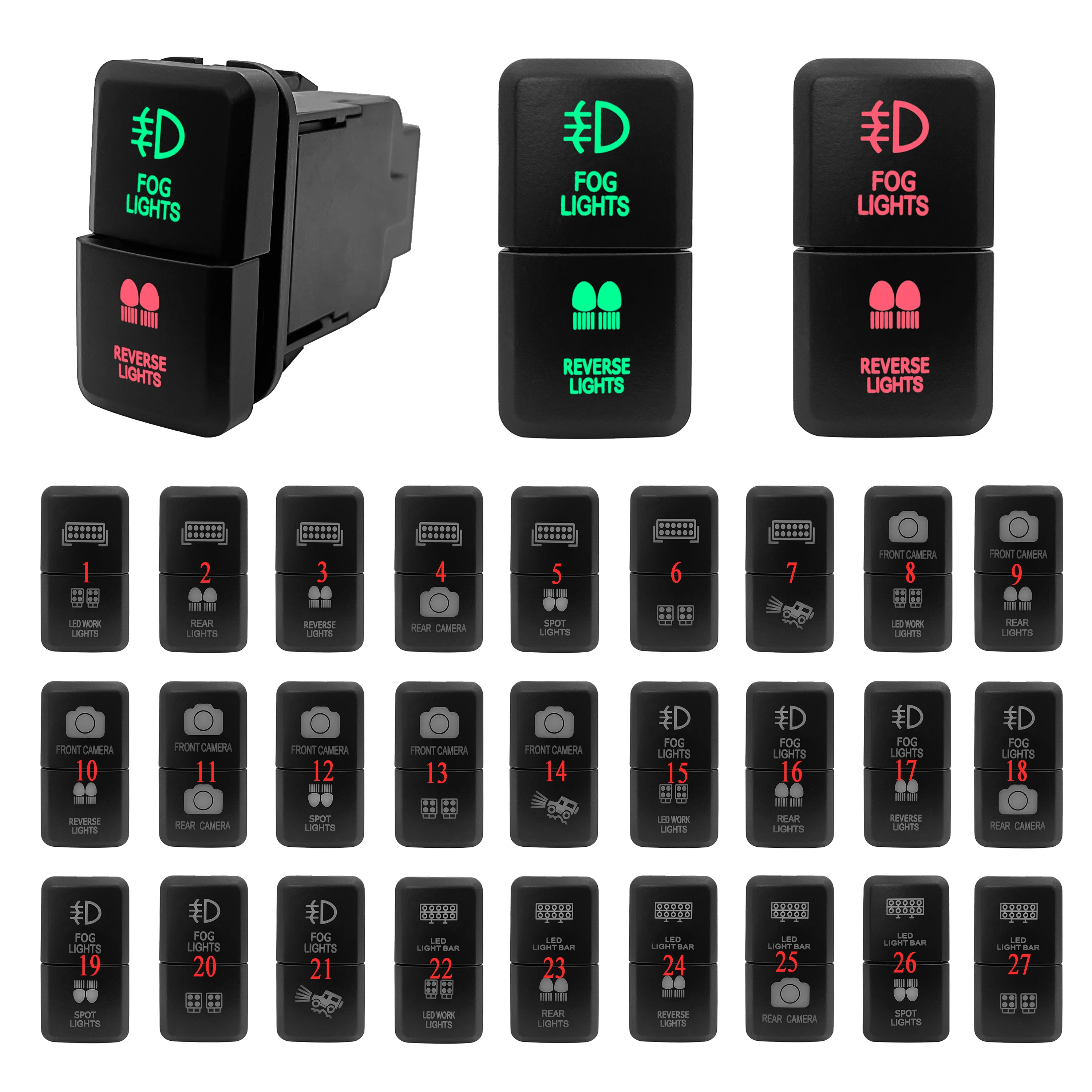 

12V Car Dual Push Button Switches LED LIGHT BAR FRONT REAR CAMERA For Toyota 4Runner Hilux Prado Landcruiser 4Runner