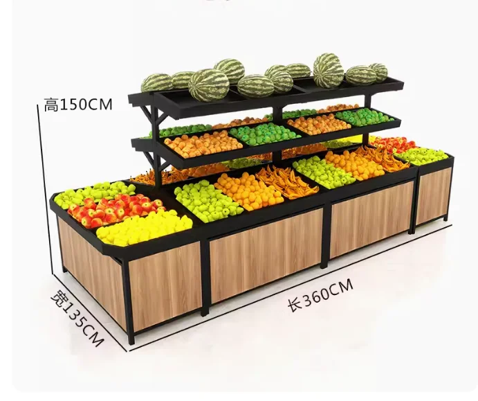 

Fresh supermarket fruit shelf display shelf vegetable shelf fruit store fruit frame steel wood fruit and vegetable shelves comme