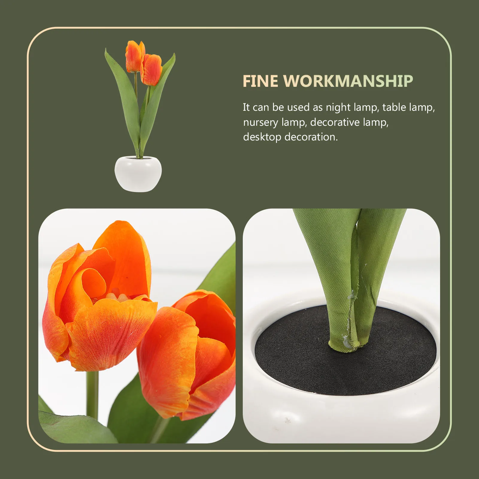 

LED Potted Tulip Bonsai Lamp Night Light Desk Table Bedside Artificial Plants Decor Home Room Window Shop Layout