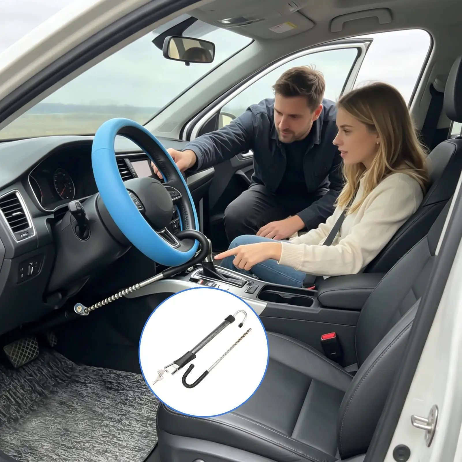Car Lock Steering Wheel With 2 Keys Telescopic Double Hook Vehicle Security Lock For Vehicles SUV Sedan Pickup Van Trailer Truck
