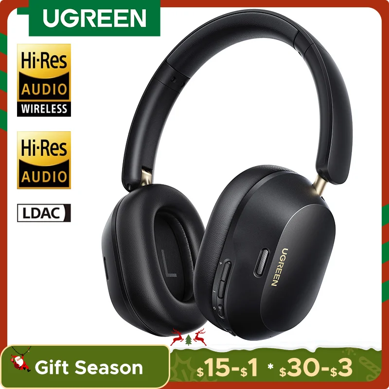 UGREEN Max5c Wireless Bluetooth Headphones 43dB Hybrid Active Noise Cancellation Hi-Res LDAC 75H Spatial Audio Earbuds Headset