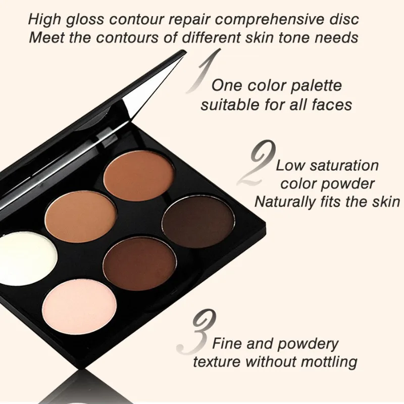 Palette tout-en-un de fard à joues et de contour de 6 couleurs, palette de maquillage en poudre mate nacrée, surligneur à paillettes, palette éclaircissante