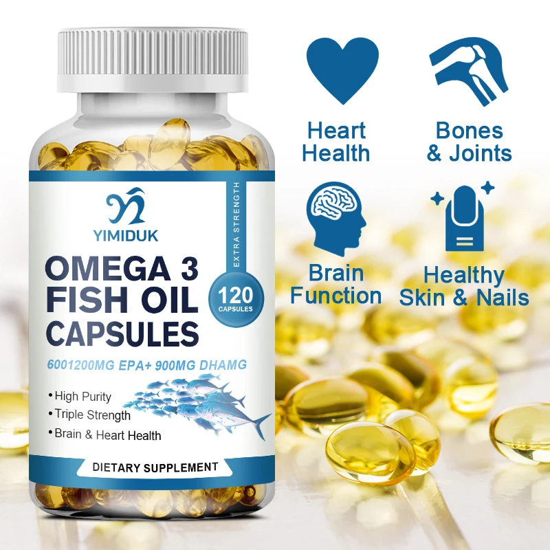 Omega-3น้ำมันปลาเข้มข้น-ด้วย EPA & DHA-ส่งเสริมสมองและสุขภาพหัวใจ-อาหารเสริมแคปซูลน้ำมันปลา-ไม่ใช่จีเอ็มโอ