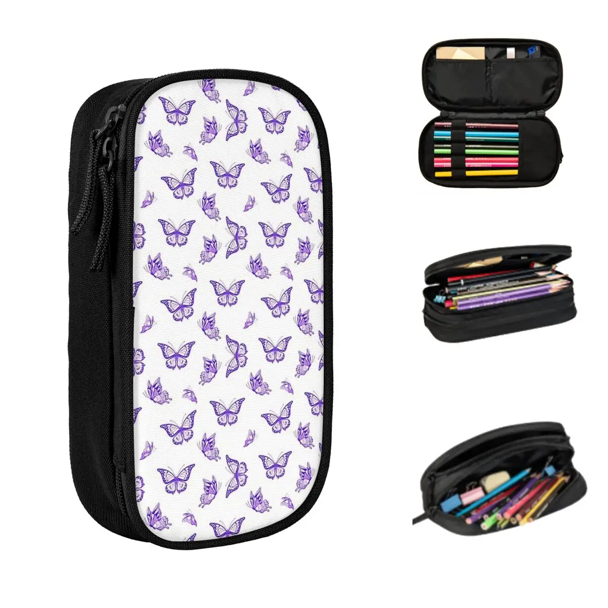 The Purple Butterfly Print Pencil Cases Large Storage Pen Bags Pen Box Pencil Pouch For Boys Girls Students Stationery School