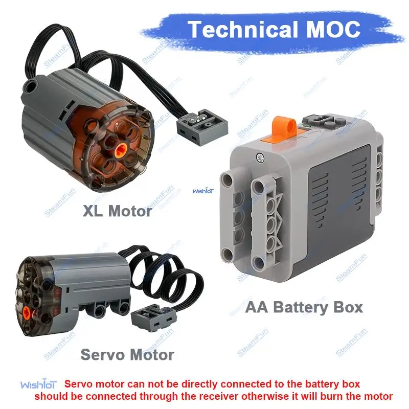 

Технический сервомотор MOC Power Functions XL с отсеком для батареек AA, 8882, 88004, 8881, строительные блоки, электрическая рулевая часть