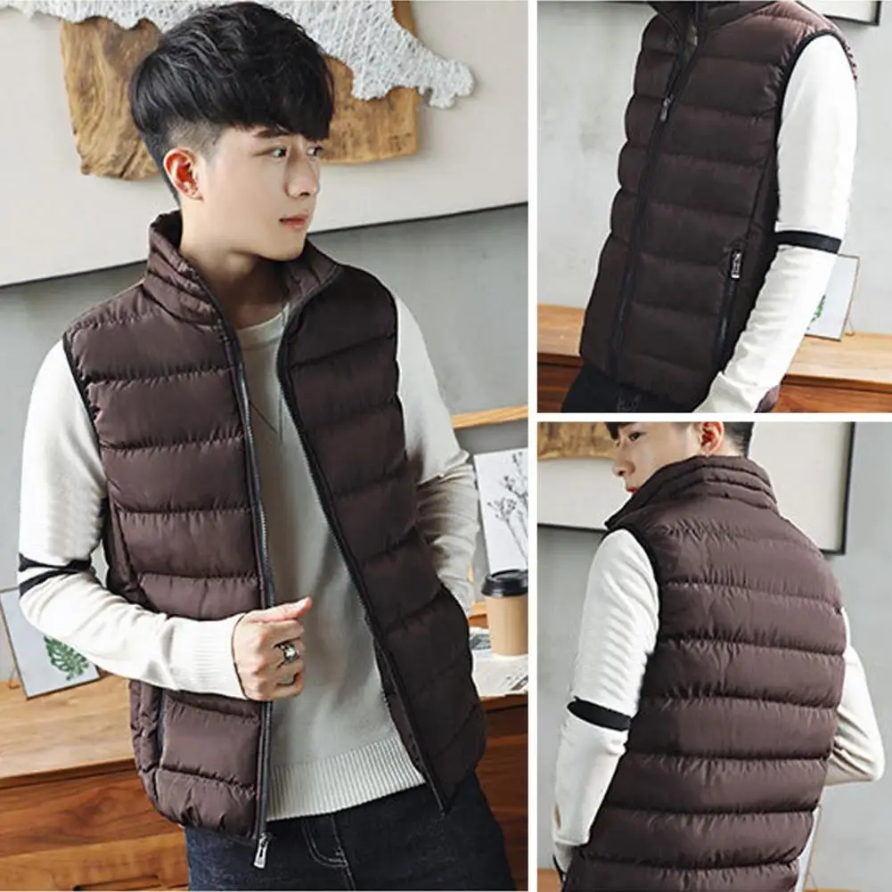 

Sleeveless Vest Stylish Men's Waterproof Sleeveless Jacket Vest with Zipper Pocket Design Warm Solid Color Winter-ready