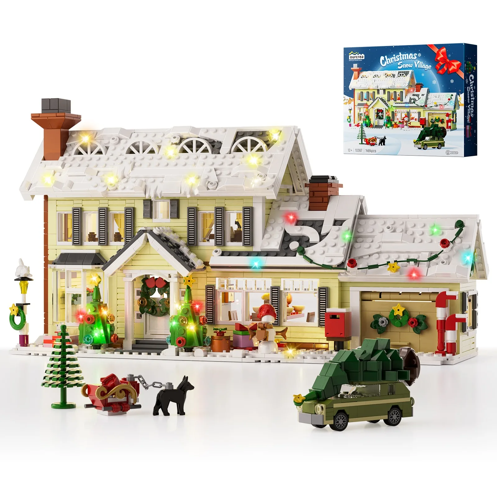 

1484 pcs Christmas Holiday Snow Village House Building Bricks Toys Festive Decor Christmas Gifts for Family, and Friends