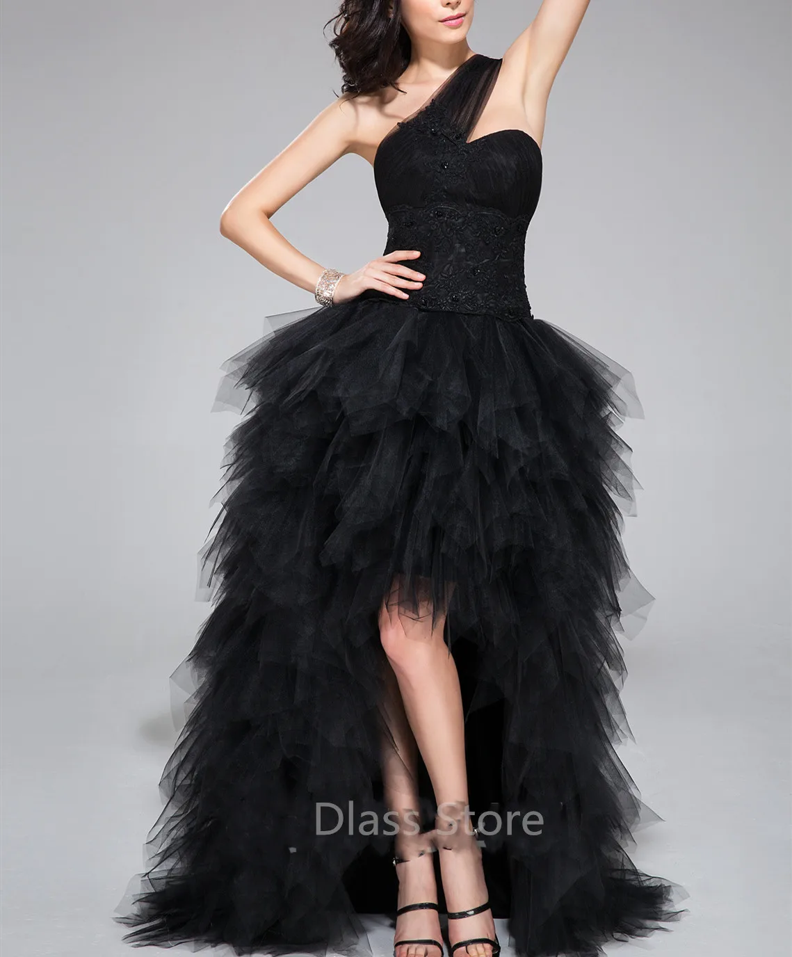 New Black Tulle Prom Gown One Shoulder Elegant Women's Evening Dress For Party 15 Year Old Quinceanera Dress 2022 Robe De Soiree