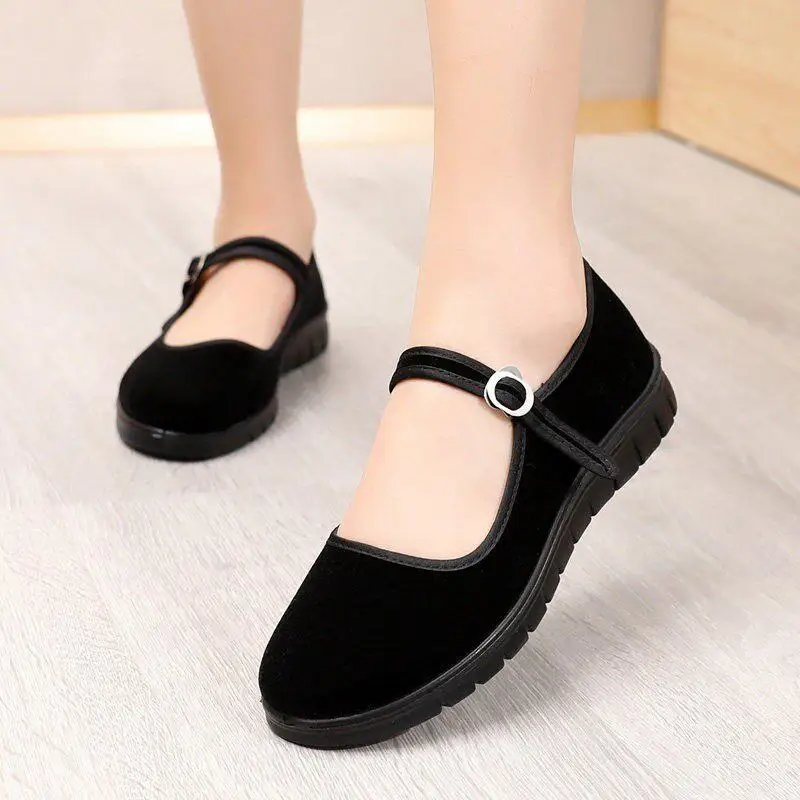 Beijing Ladies Soft Bottom Anti-Slip Low Heel Work Shoes Comfortable Traditional Cloth Dance Shoes Black Square Dancing Gifts