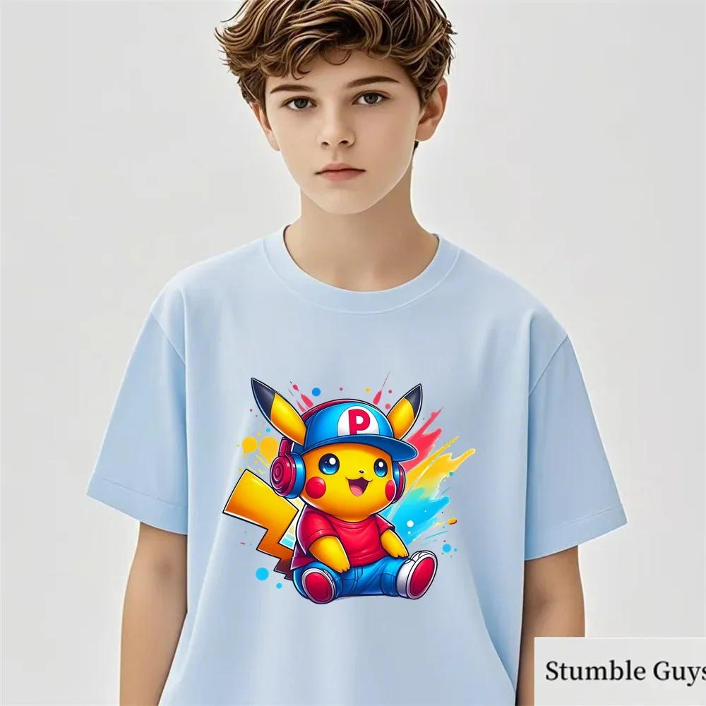 เสื้อยืดอนิเมะเด็ก ลายการ์ตูนโปเกมอน พิคาชู เก็นการ์ เสื้อผ้าลำลองสำหรับเด็กผู้ชาย เสื้อเด็กผู้หญิง ของขวัญวันเกิด เสื้อแฟชั่นวัยรุ่น