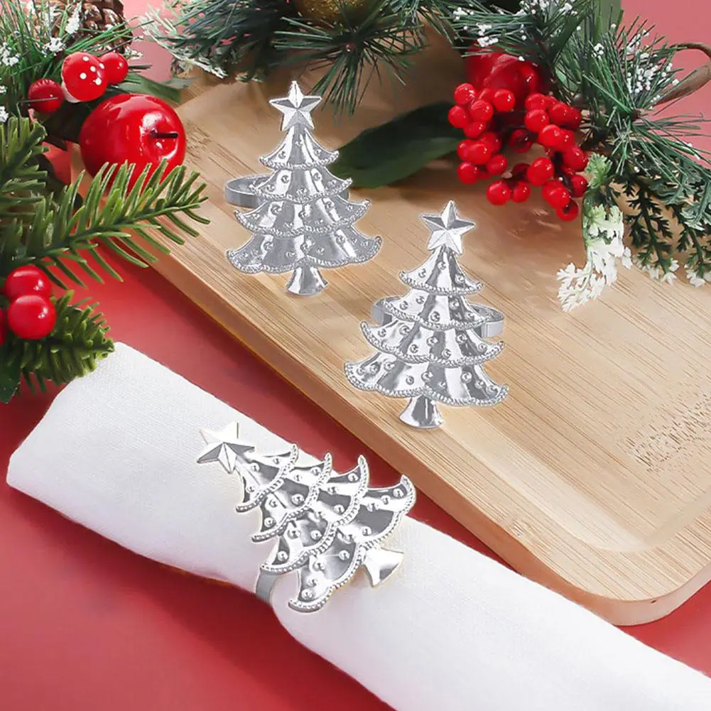 

5Pcs Christmas Napkin Rings Set Xmas Tree Ornaments creative napkin buckle Christmas Banquet Home Kitchen Dinner Table Decor