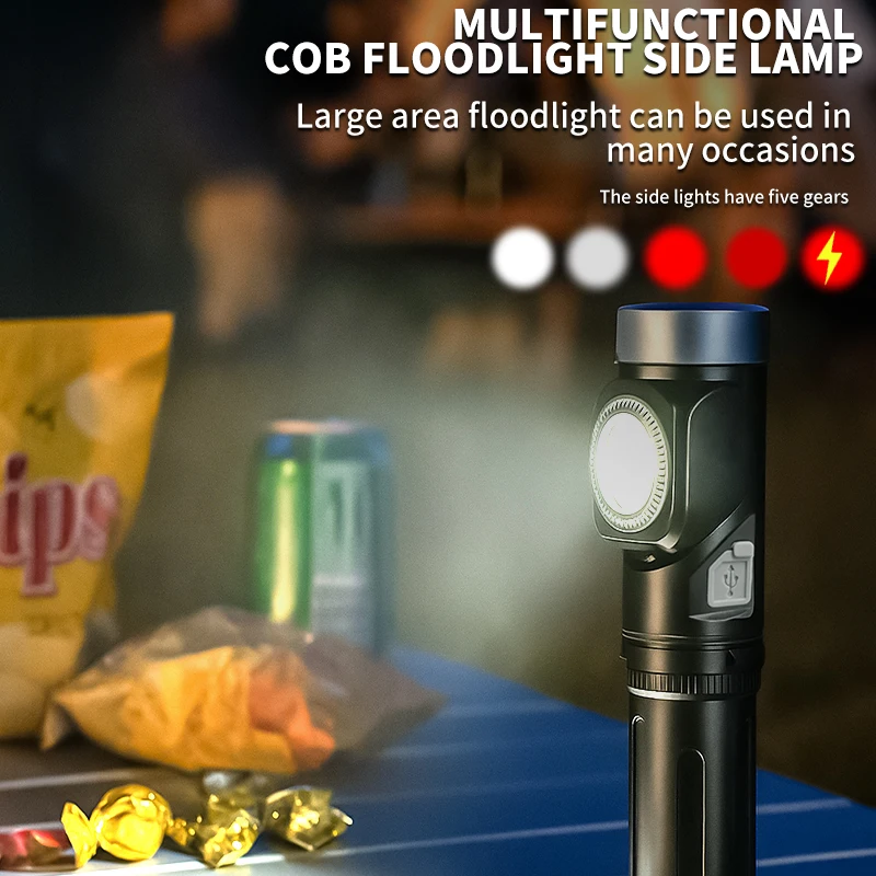 Светодиодный водонепроницаемый налобный фонарик COB из алюминиевого сплава Type-C, перезаряжаемый 90 °   Регулируемый магнитный хвостовой портативный фонарь для кемпинга