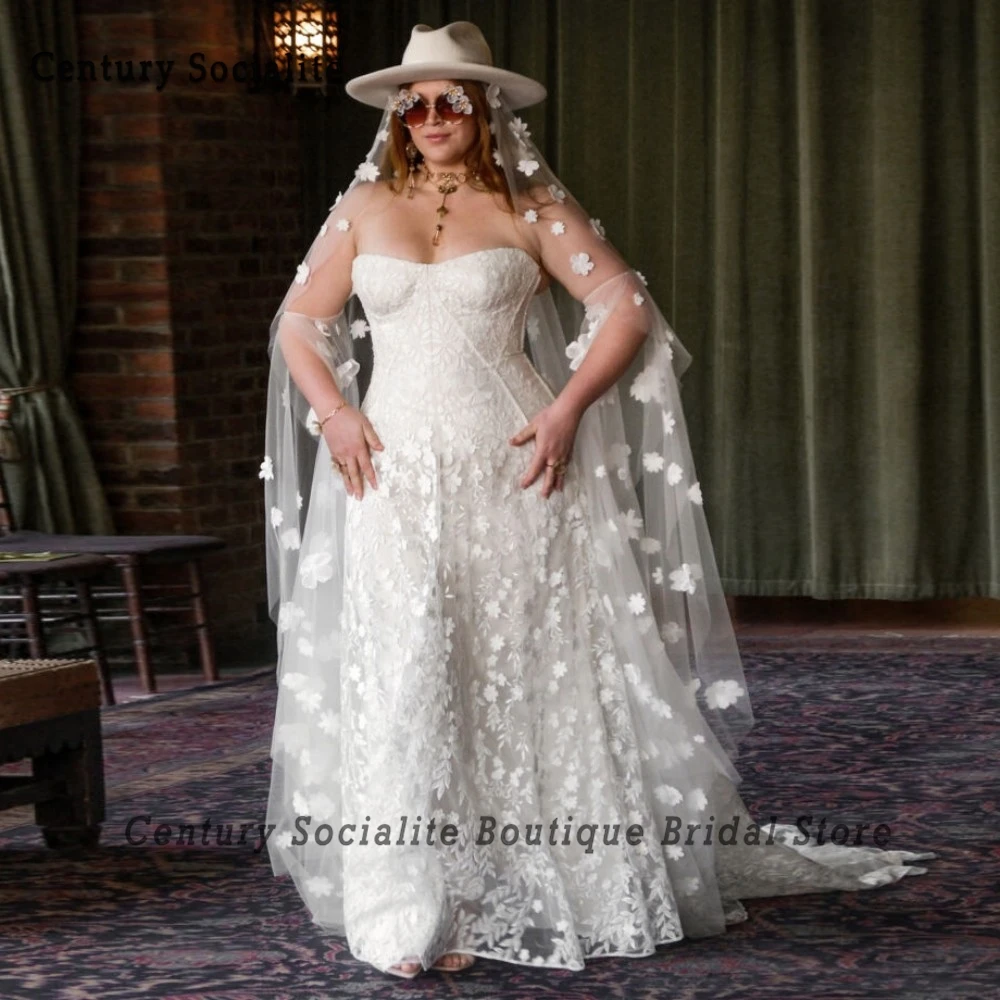 Robe de mariée florale bohème pour femme, sans bretelles, broderie de fleurs colorées, dentelle, patients, tout ce qui est pour la mariée, personnalisée