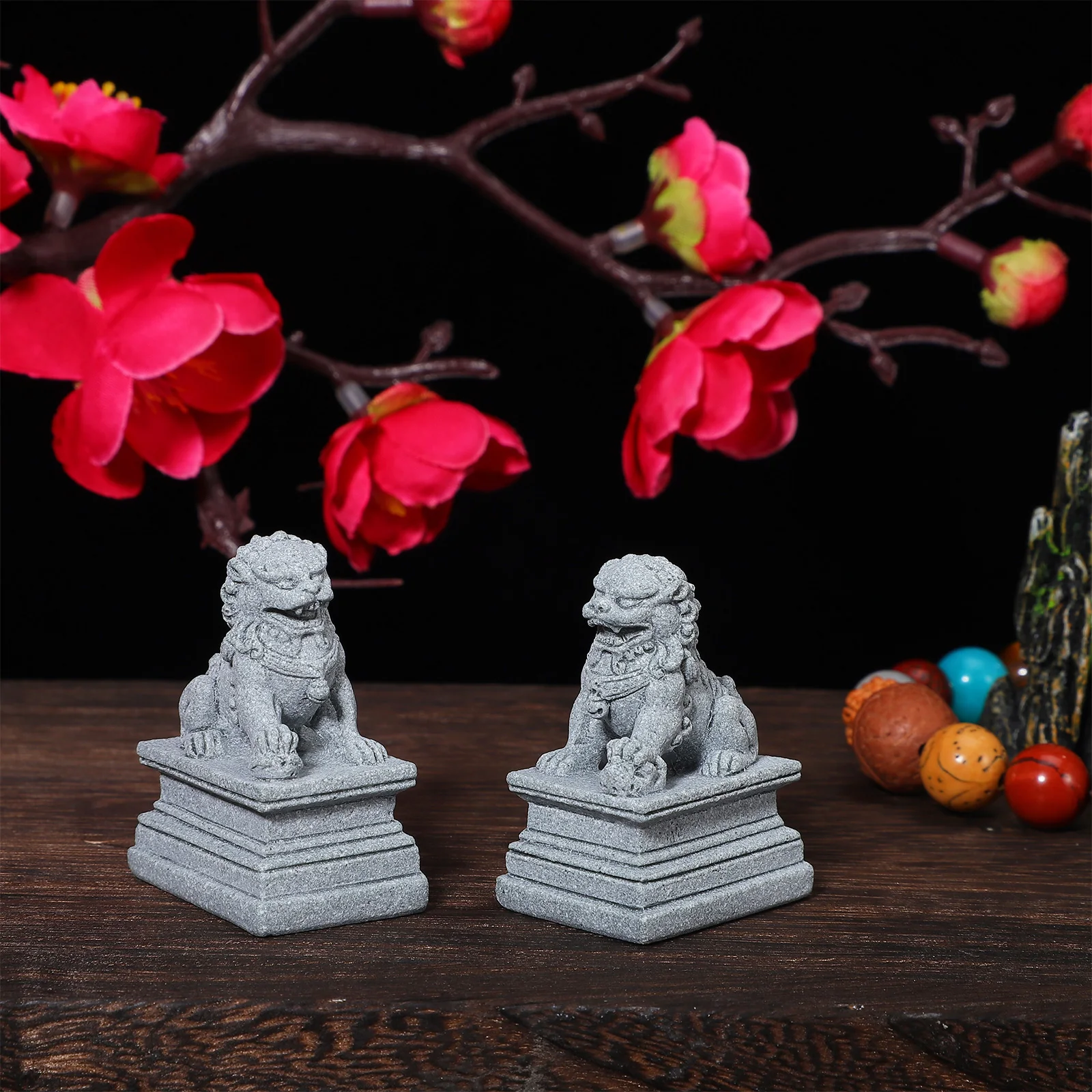 2 قطعة الحجر الرملي الأسد النحت حجر صغير تمثال الأسد الصينية التقليدية فنغ شوي تمثال للسلامة الازدهار 4.5x3x2.2 سم #1