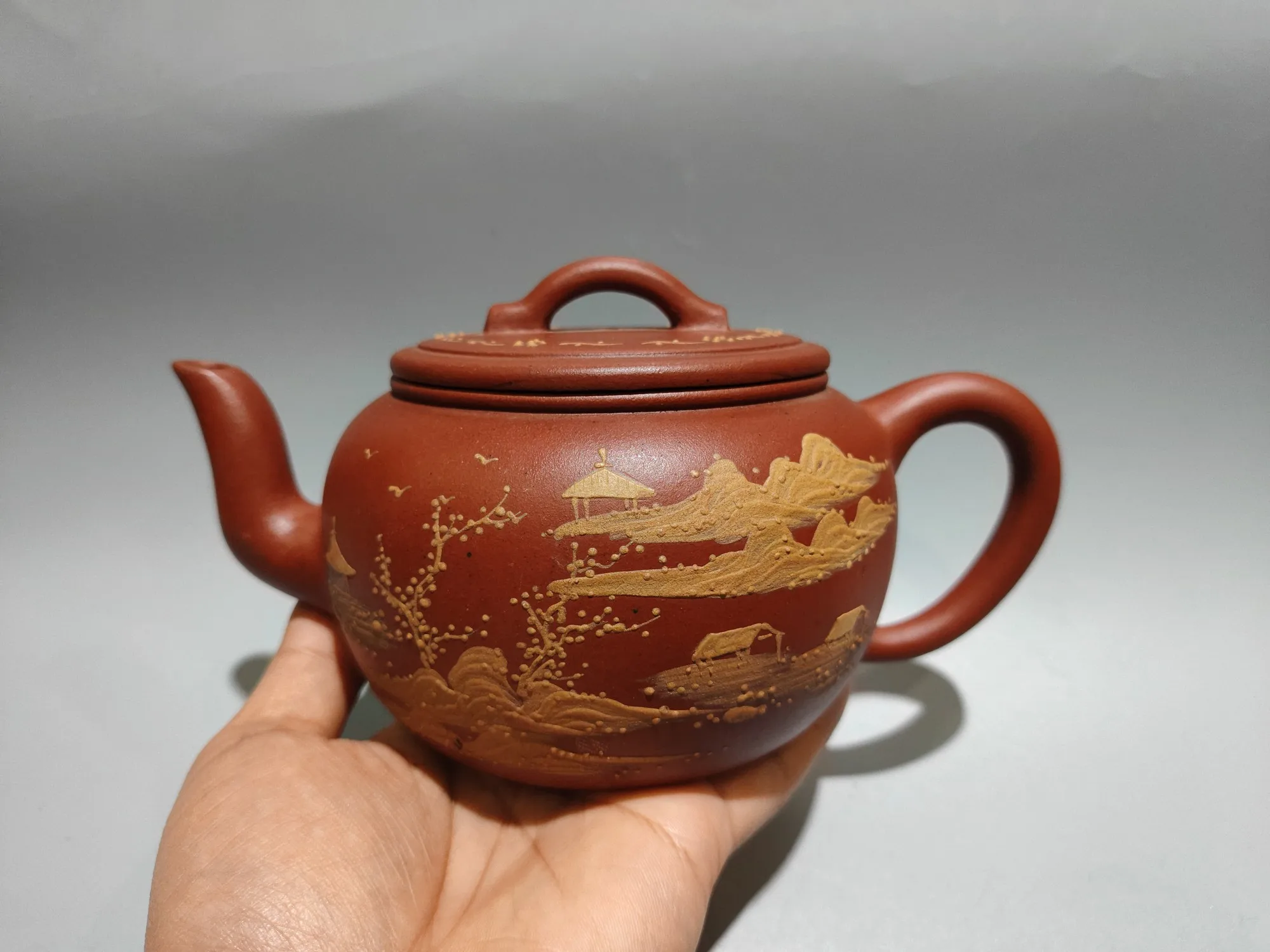 Purple Clay Pot Flat lid mud painted pot Landscape Pattern Pot Handheld components Study Kettle Teapot  Pot Tea