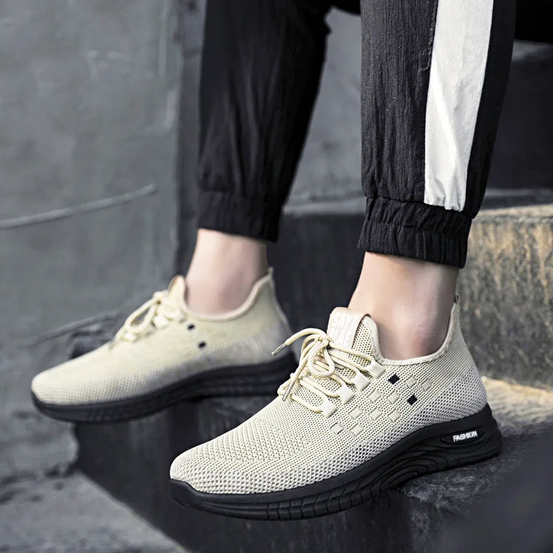 Shoes Men's Spring and Summer Flying Weaving Lacing Lightweight Sports Casual Trendy  Breathable