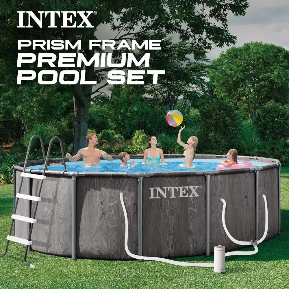 Round Above Ground Swimming Pool Set with 15ft Diameter, Steel Frame, 1000 GPH Filter Pump, Ladder, Cover, and Ground Cloth