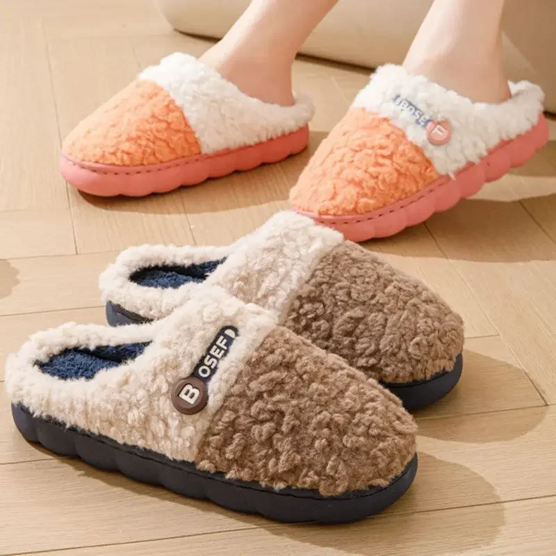 

Новинка 2026, хлопковые тапочки для мужчин и женщин, домашние зимние теплые утолщенные парные тапочки на флисовой подкладке, противоскользящие домашние тапочки