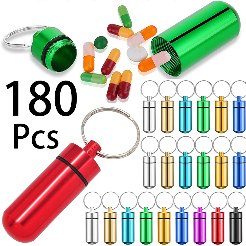 180Pcs Mini Pill Box Holder Waterproof Aluminum Medicine Pill Case Organizer with Keychain Outdoor