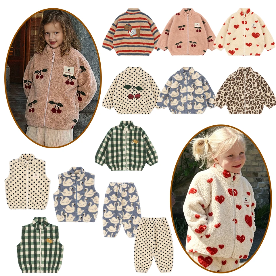 2026 KS Autumn Winter Baby Girls Boys Lambswool Jackets Girl Dogs Cartoon Outerwear Children's Hearts Coats Kids Clothes 1-9Yrs