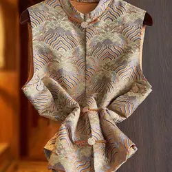 Chinese Vest Buckle Silk Song Top Brocade Waistcoat Han Silk Vest Niche Jacquard Classical Waistcoat Beautiful China-Chic Top